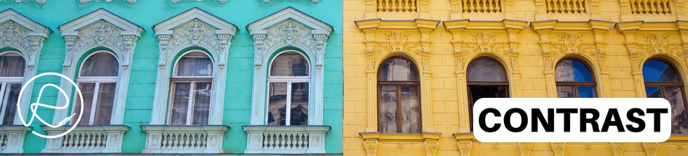 Image of two contrasting colored buildings - Text "Contrast" Image of two contrasting colored buildings - Text "Contrast"