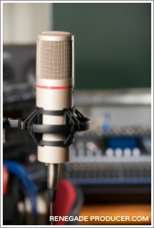 Image of a microphone set up in the recording studio